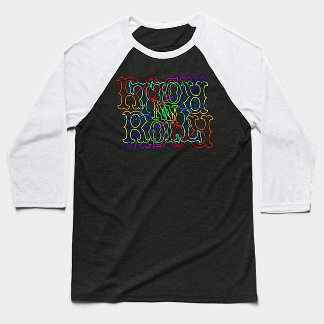 Rainbow RocK n RolL Anagram with Black Outline Baseball T-Shirt by gkillerb